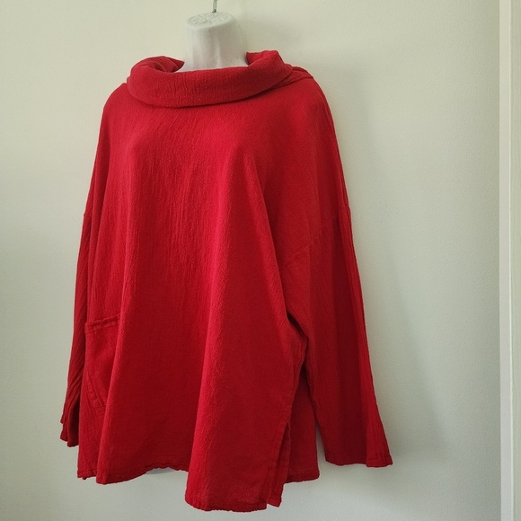 Oh My Gauze! Tortus Long Sleeve Cowl Neck Lagenlook Tunic Top Red One Size - Picture 6 of 12